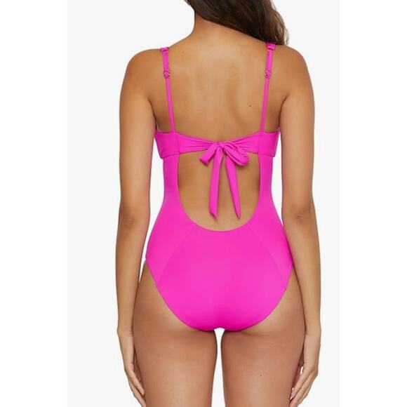 BECCA Women's Color Code V-Wire One Piece Swimsuit Large Vivid Pink Stretch NWT - Picture 3 of 10